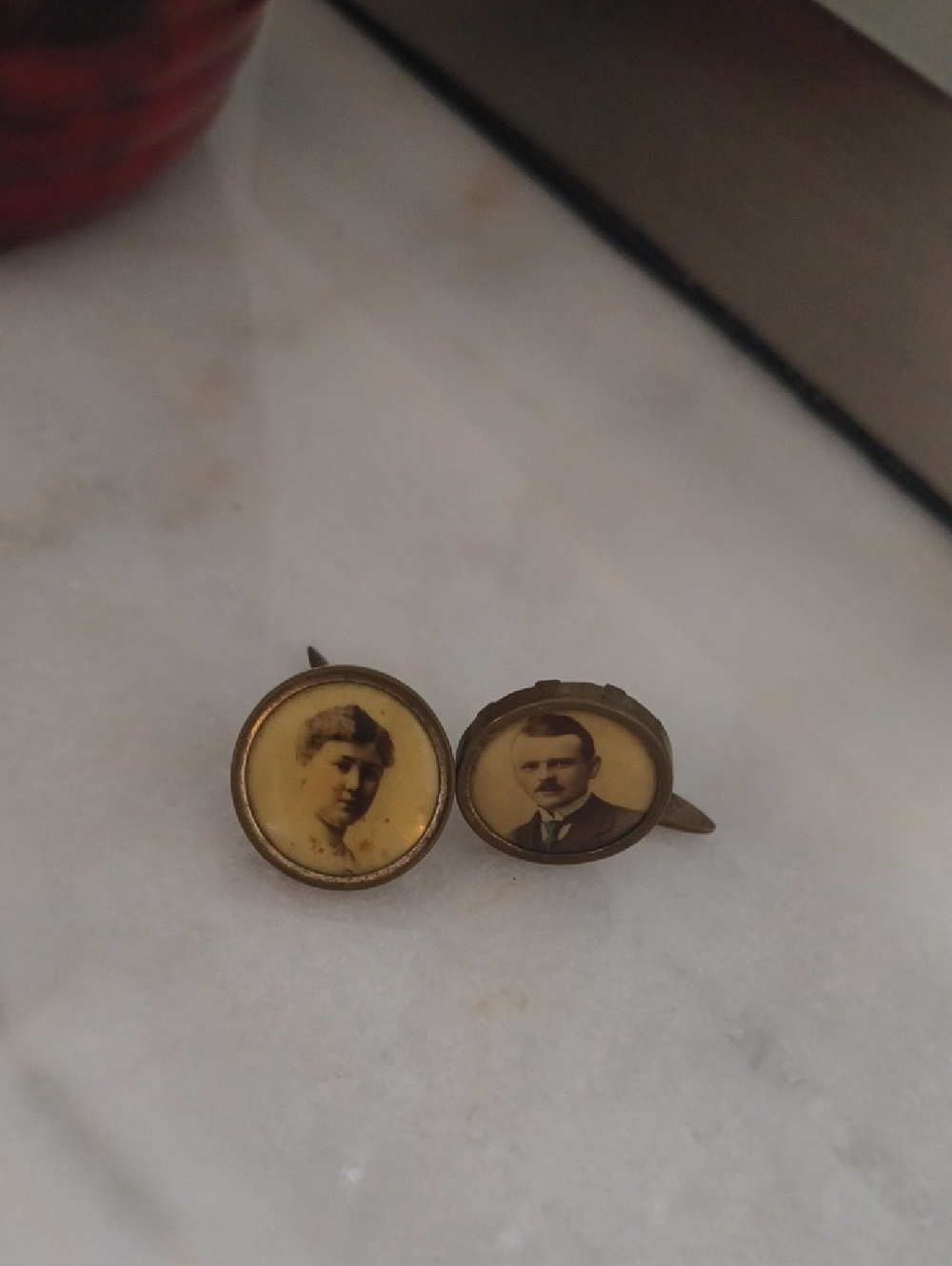 Vintage Brass Photo Cufflinks - Brown/Tan